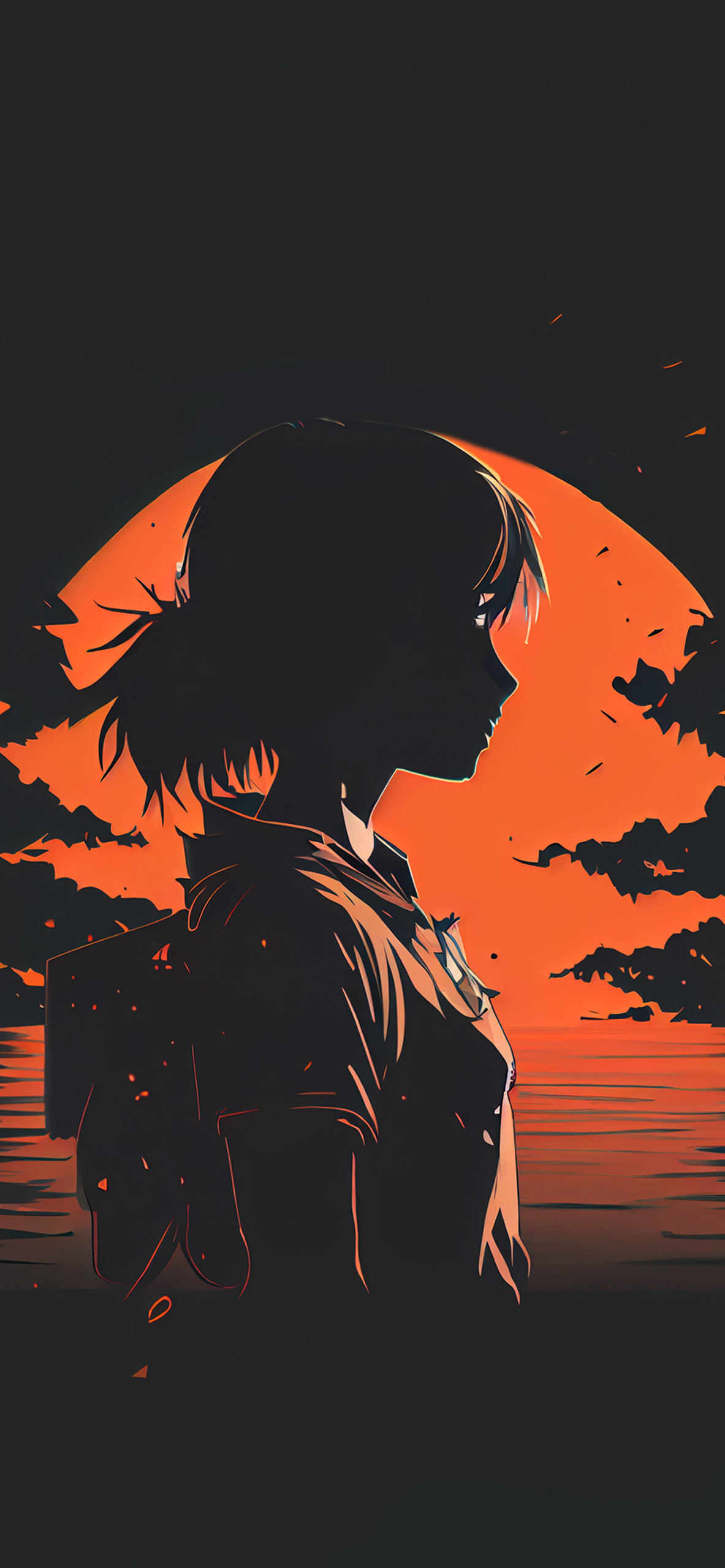 anime girl sunset black orange wallpaper