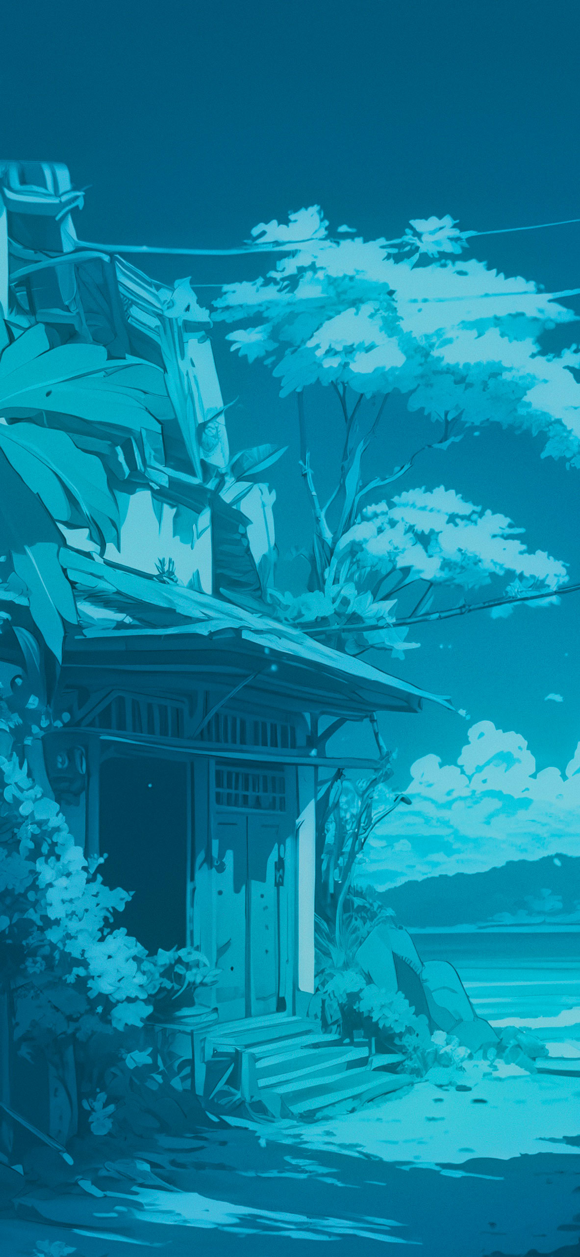 beach house bali aesthetic anime background