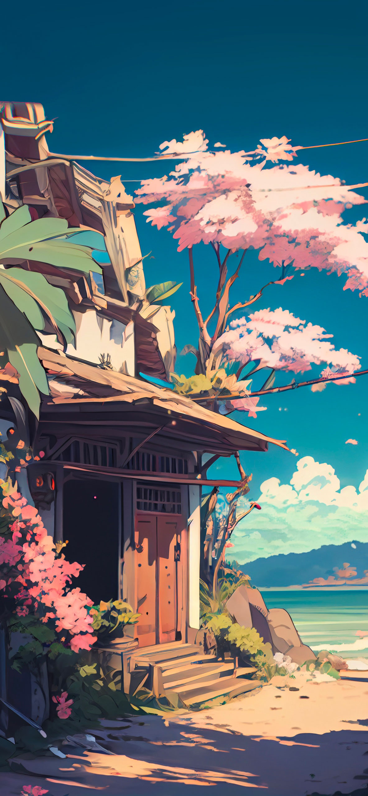 beach house bali aesthetic anime wallpaper