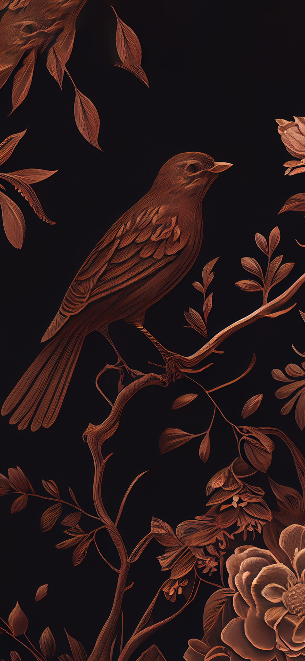 bird on branch black brown wallpaper