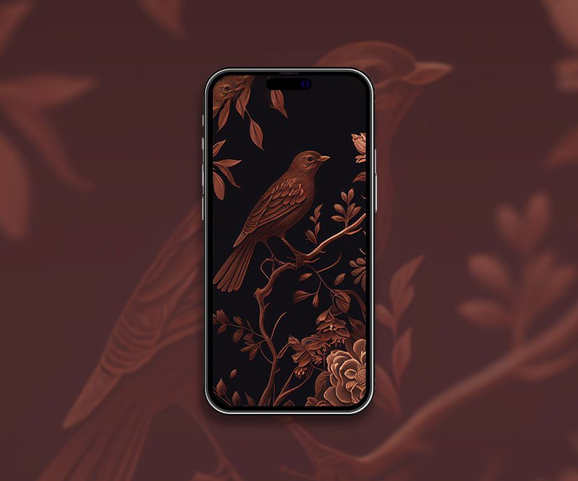 bird on branch black brown wallpapers collection