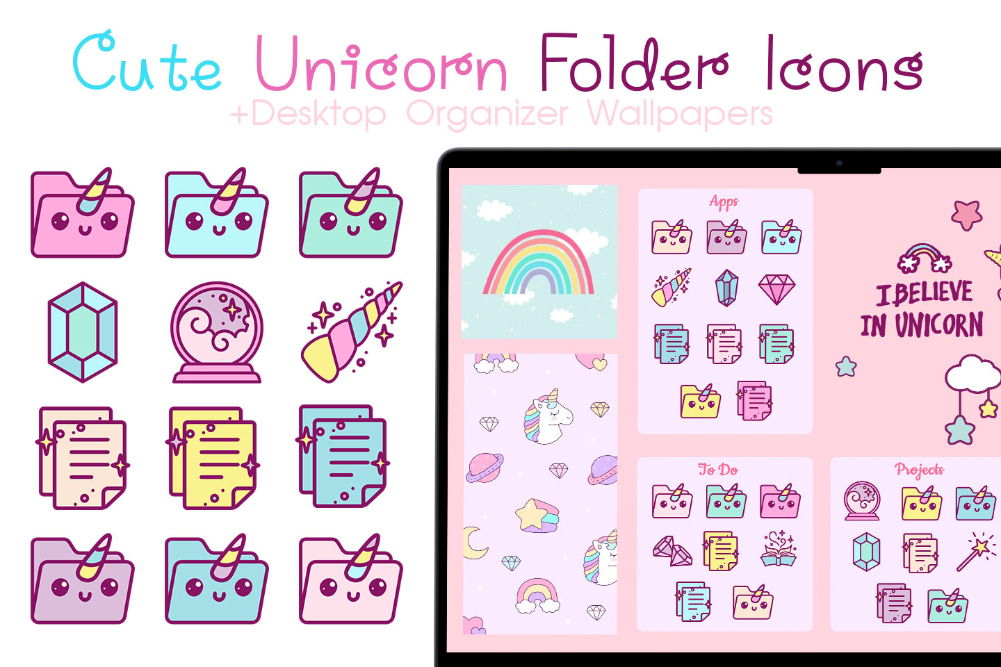 cute unicorn folder icons pack 1