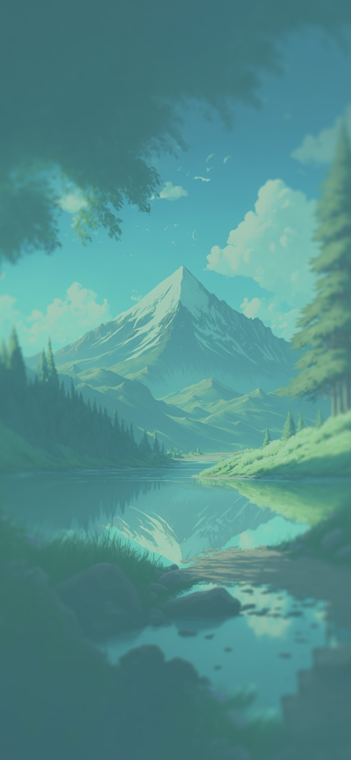 forest lake mountain anime background wallpaper 2