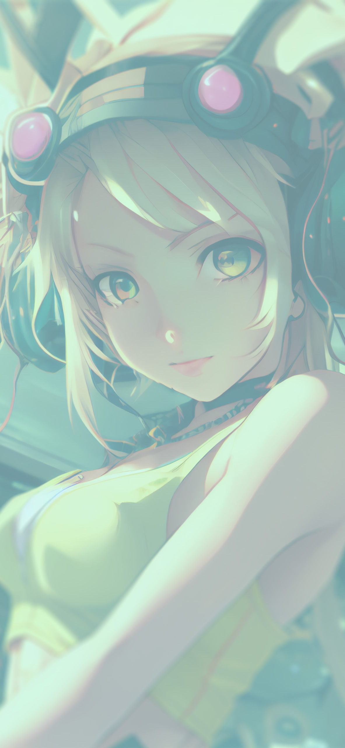 girl with headphones animecore background