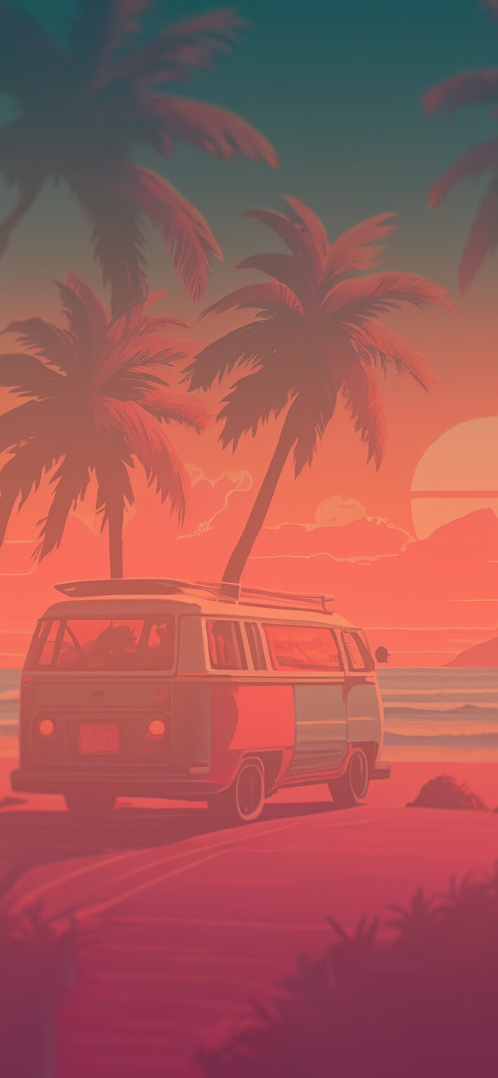 Microbus on the Beach Aesthetic Wallpaper - Summer Wallpapers