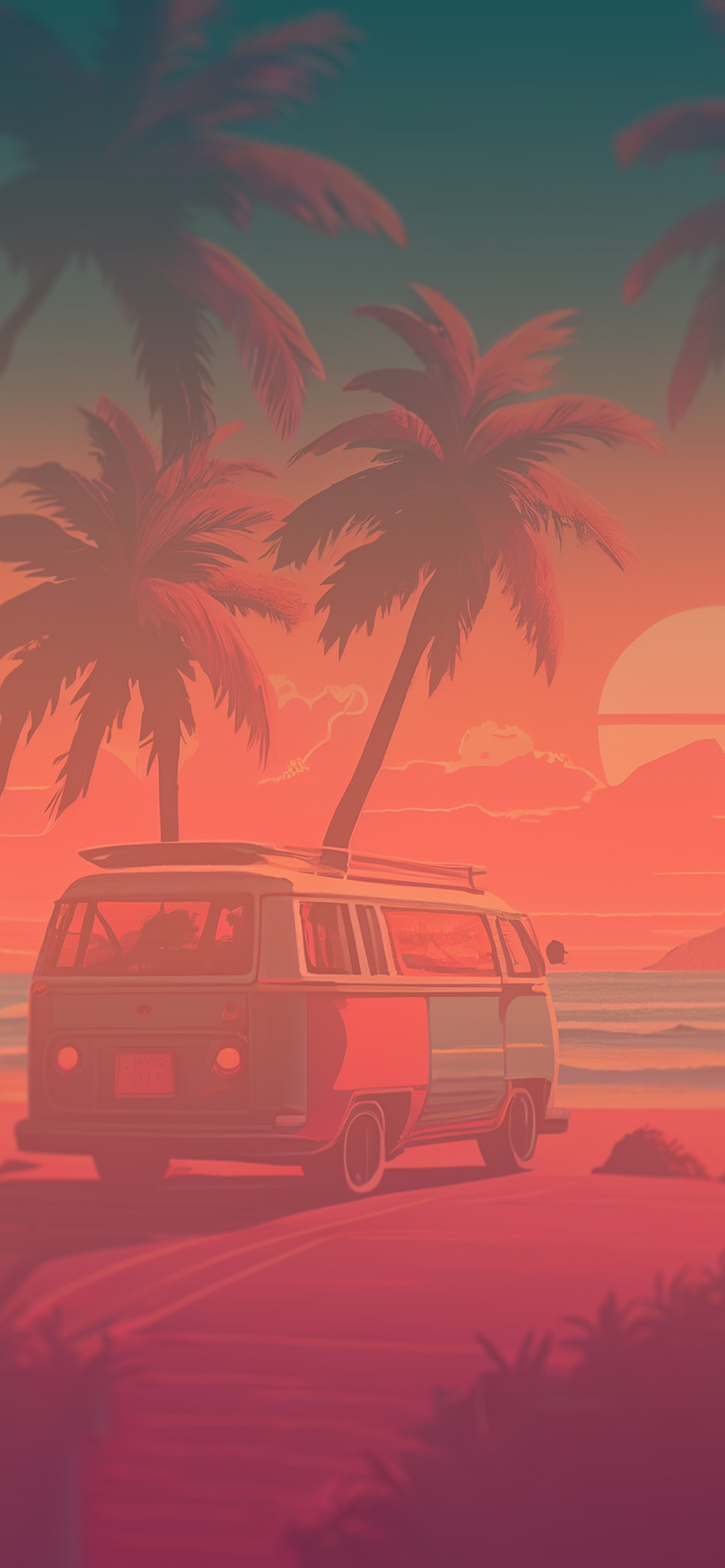 microbus on the beach summer aesthetic background