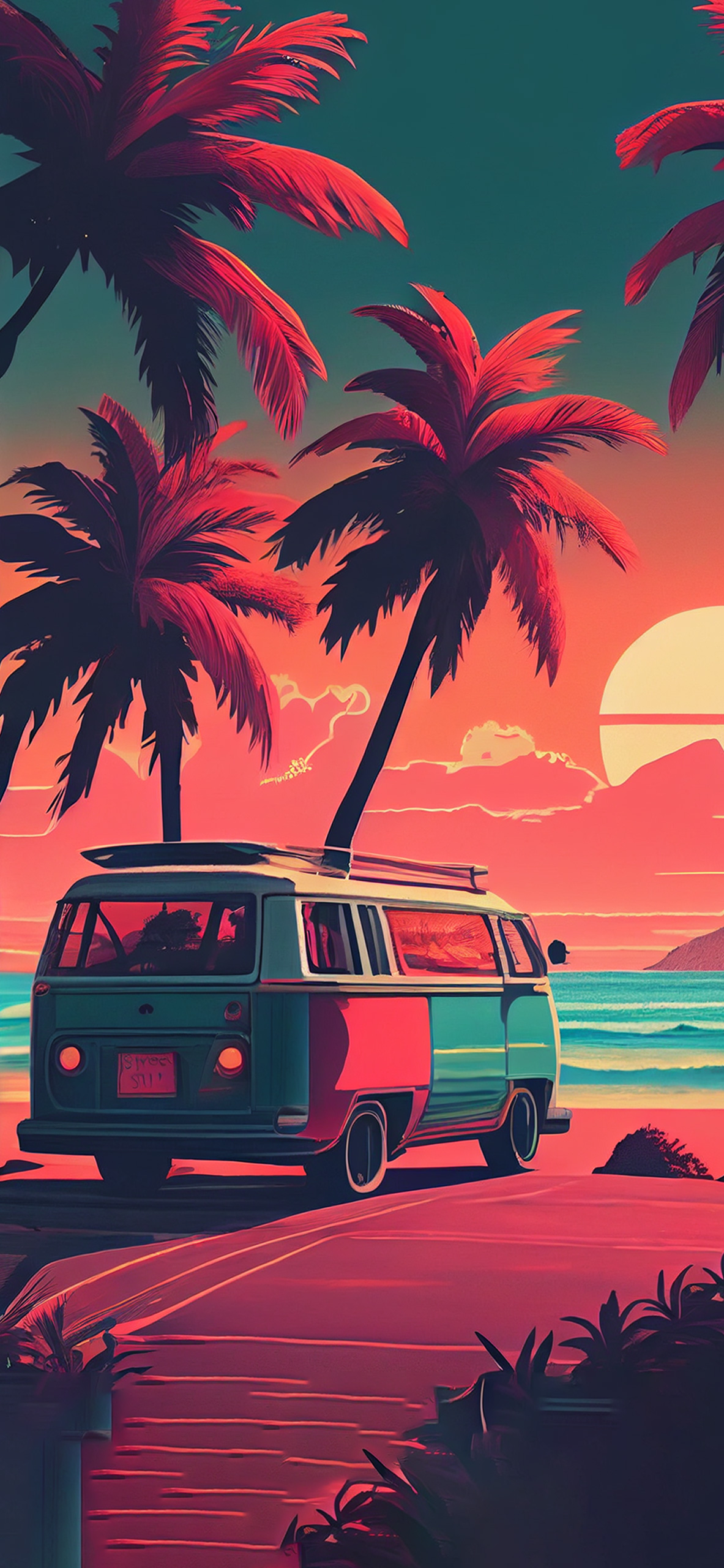 microbus on the beach summer aesthetic wallpaper