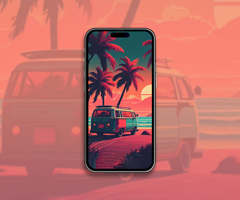 microbus on the beach summer aesthetic wallpapers collection