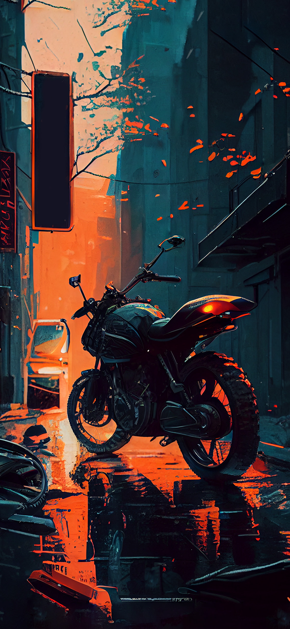 motorcycle city art wallpaper