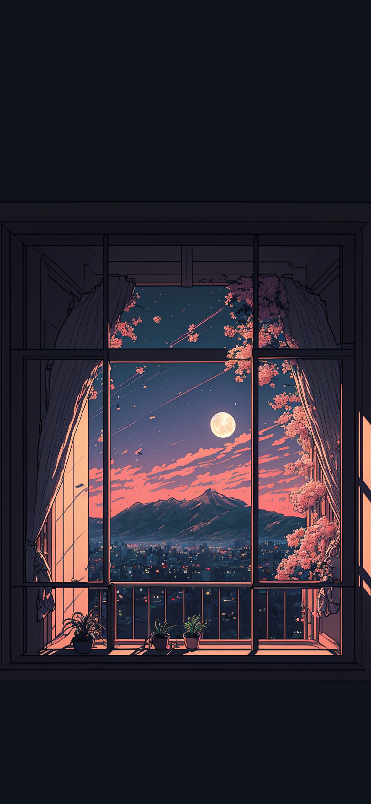 night city in window anime background wallpaper