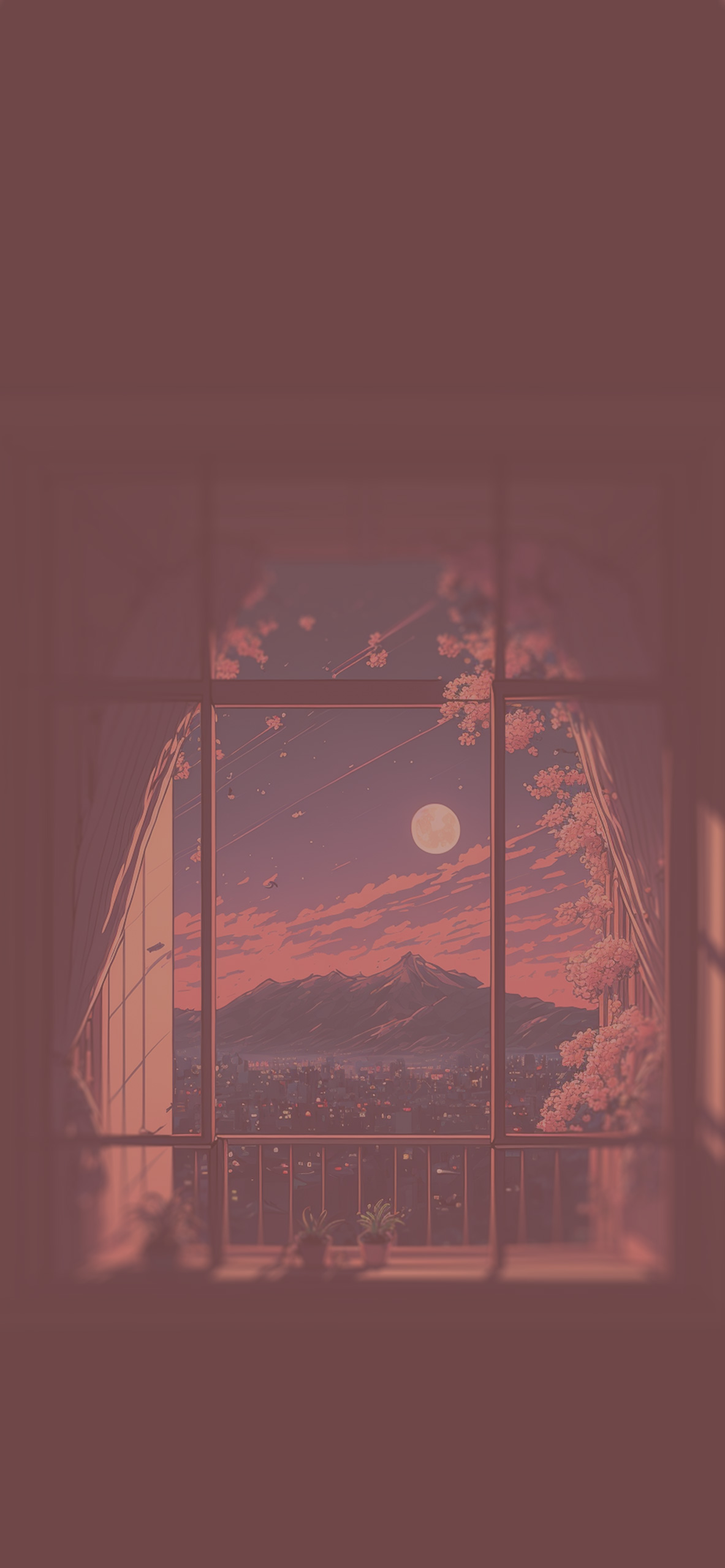 night city in window anime background