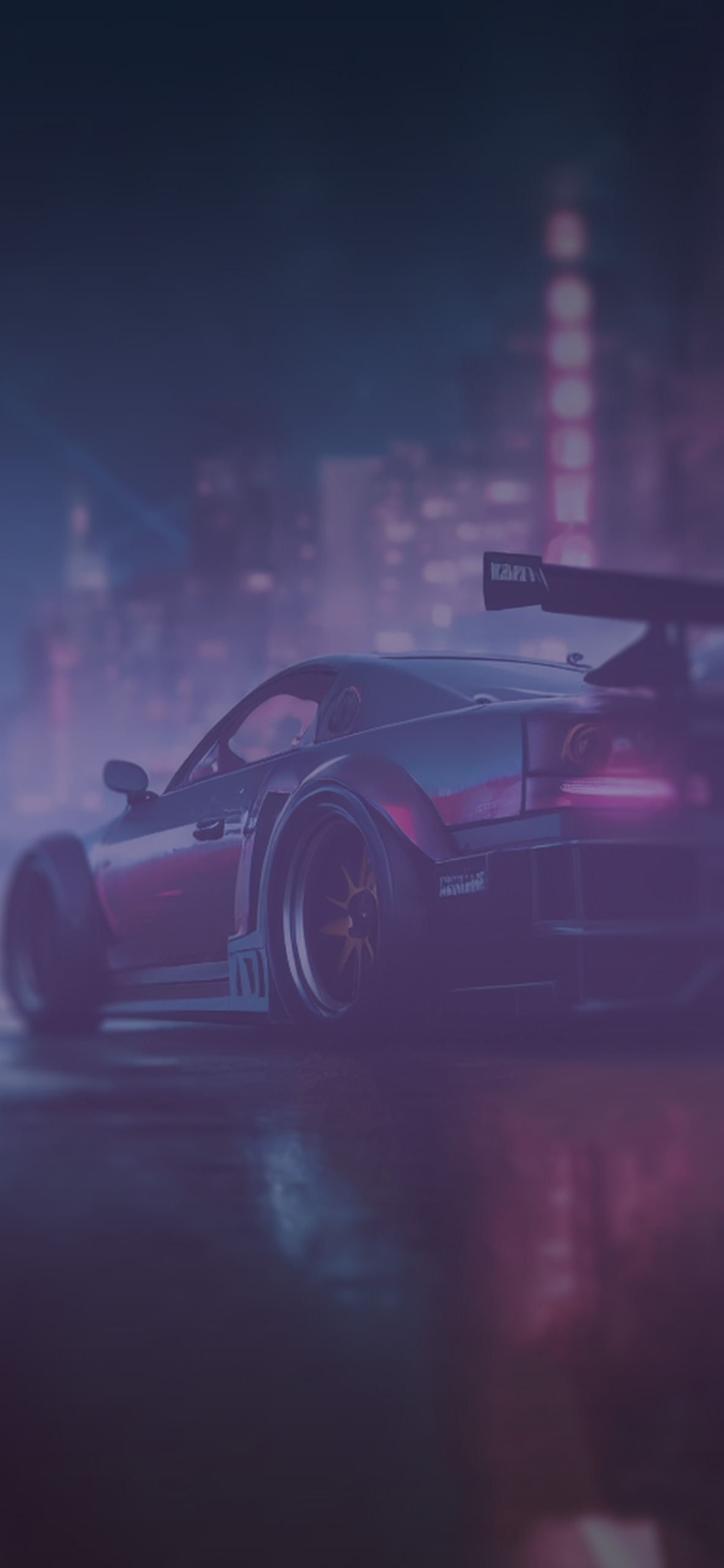 race car in night city background