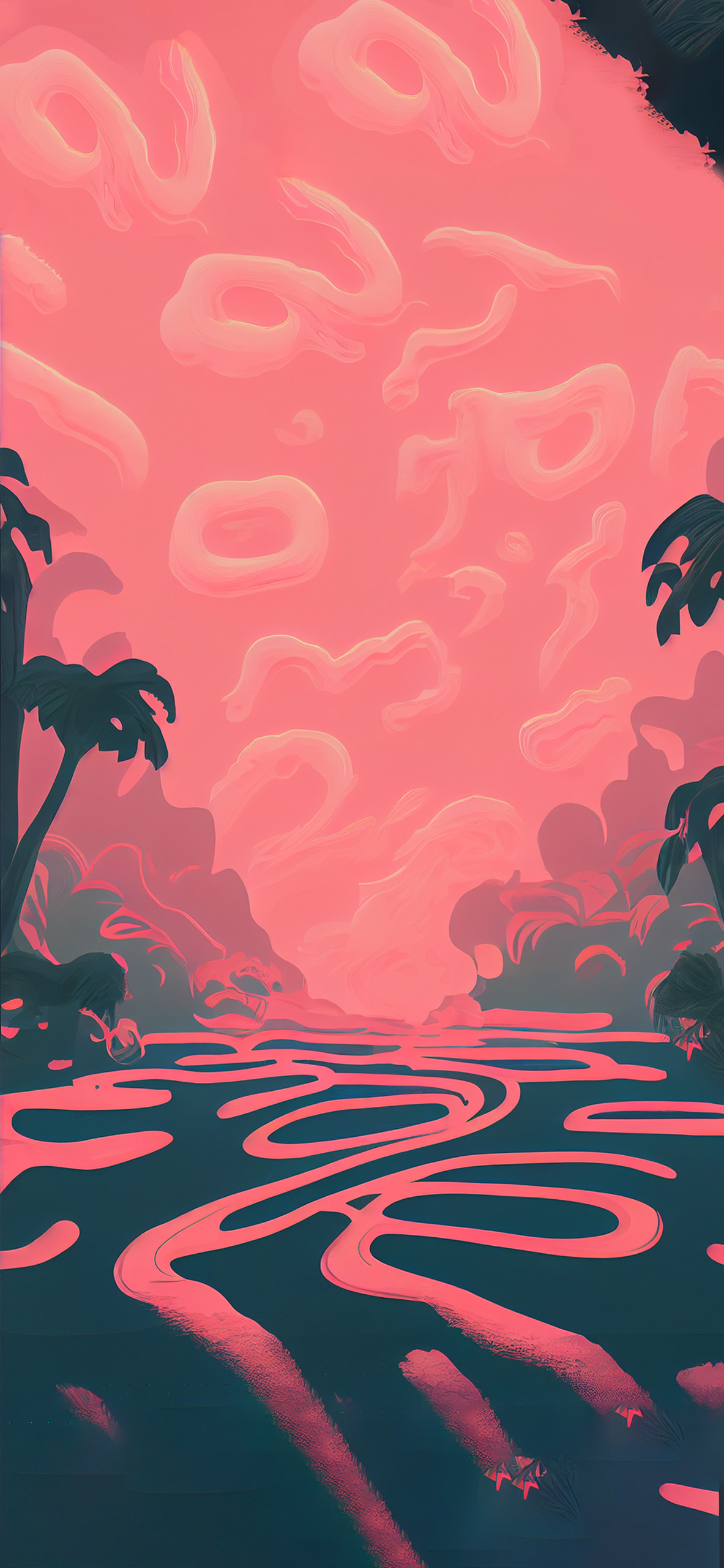river flow aesthetic pink wallpaper