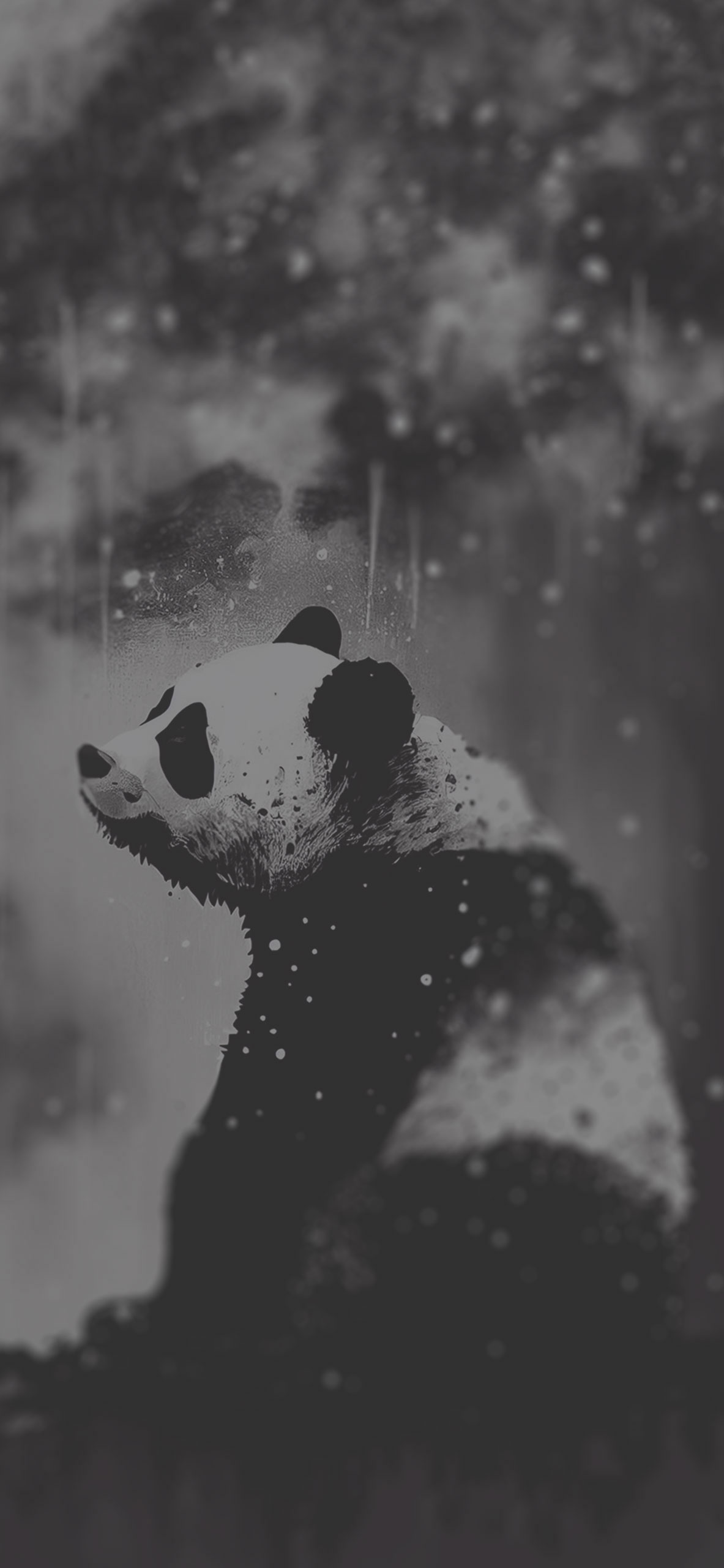 sad panda black and white background