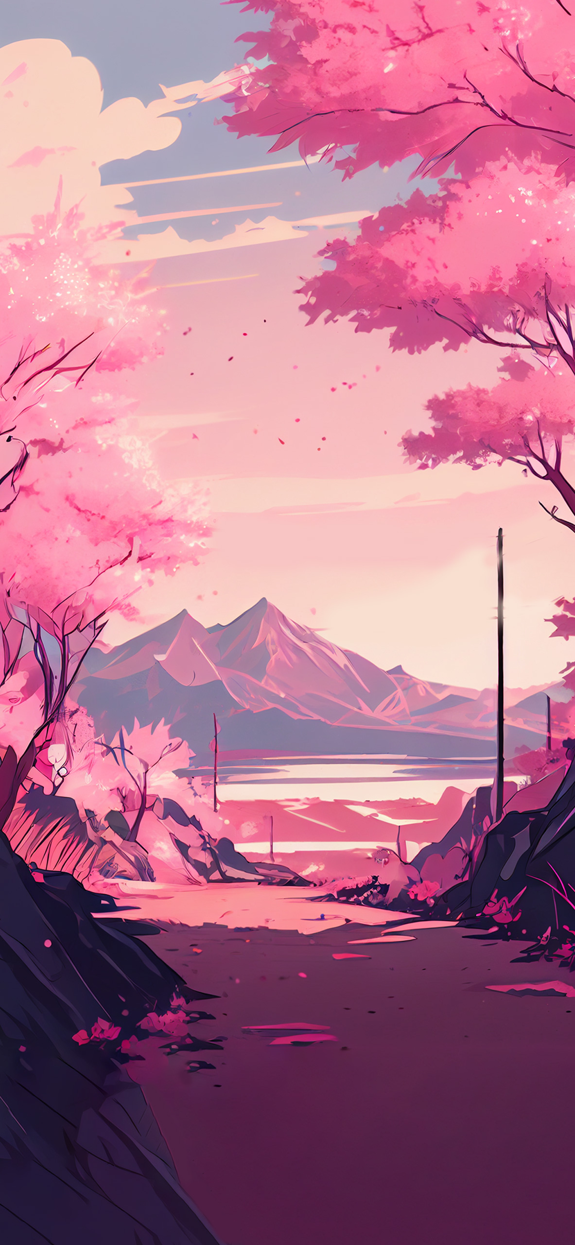 sakura pink anime background wallpaper