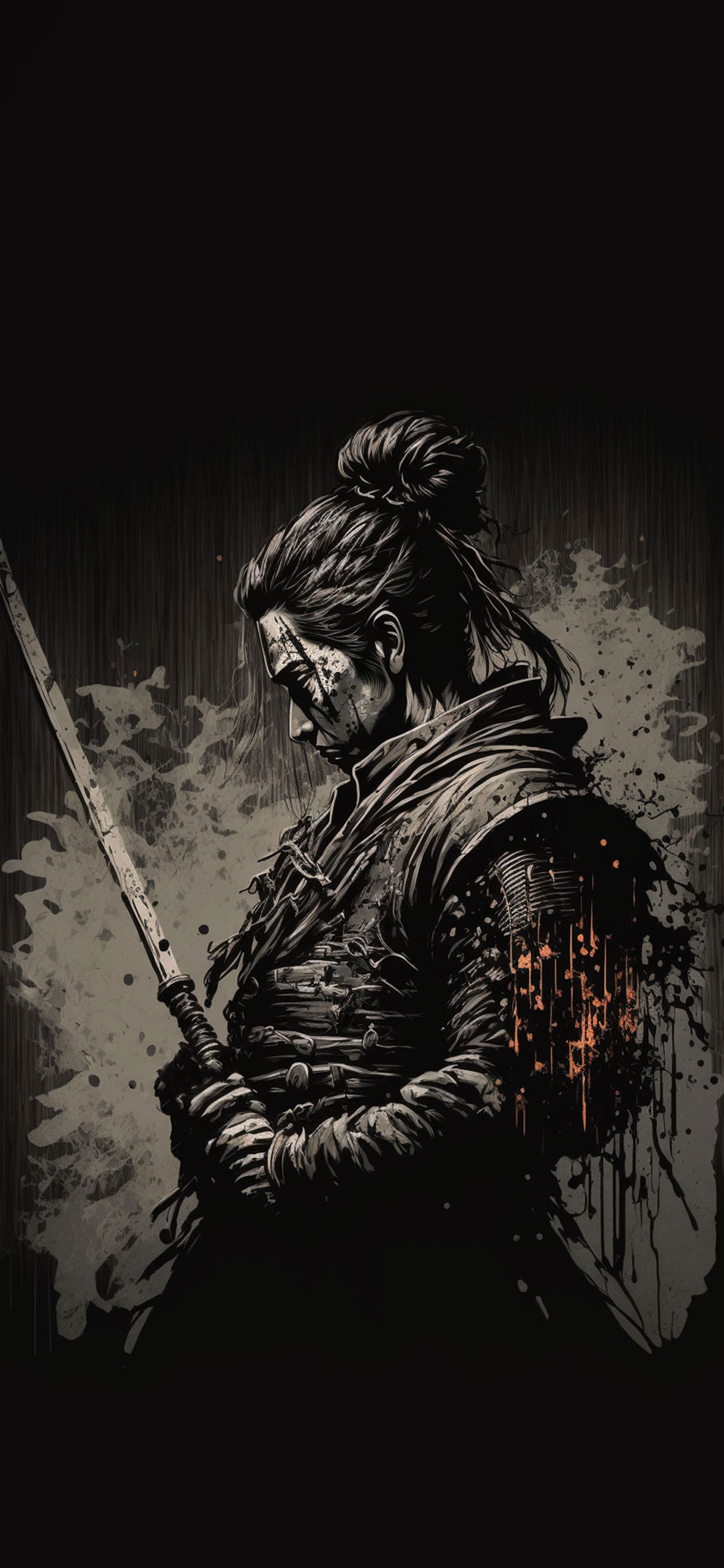 Premium PSD  Black death samurai on black background 4096px png painting  art style for tshirt clipart design
