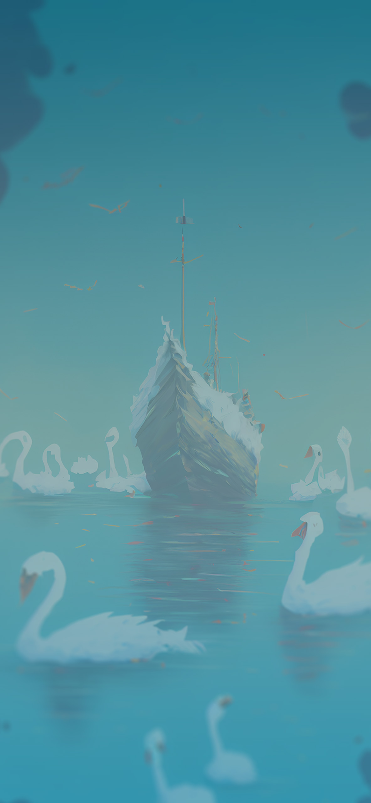 ship swans light blue background