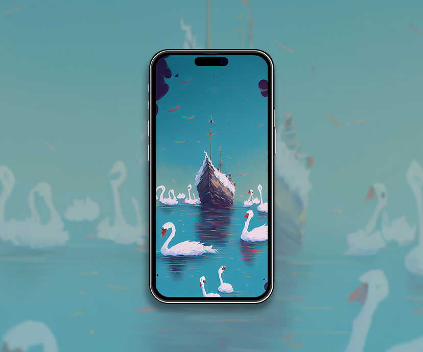ship swans light blue wallpapers collection