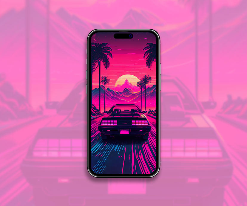 synthwave car on the road wallpapers collection