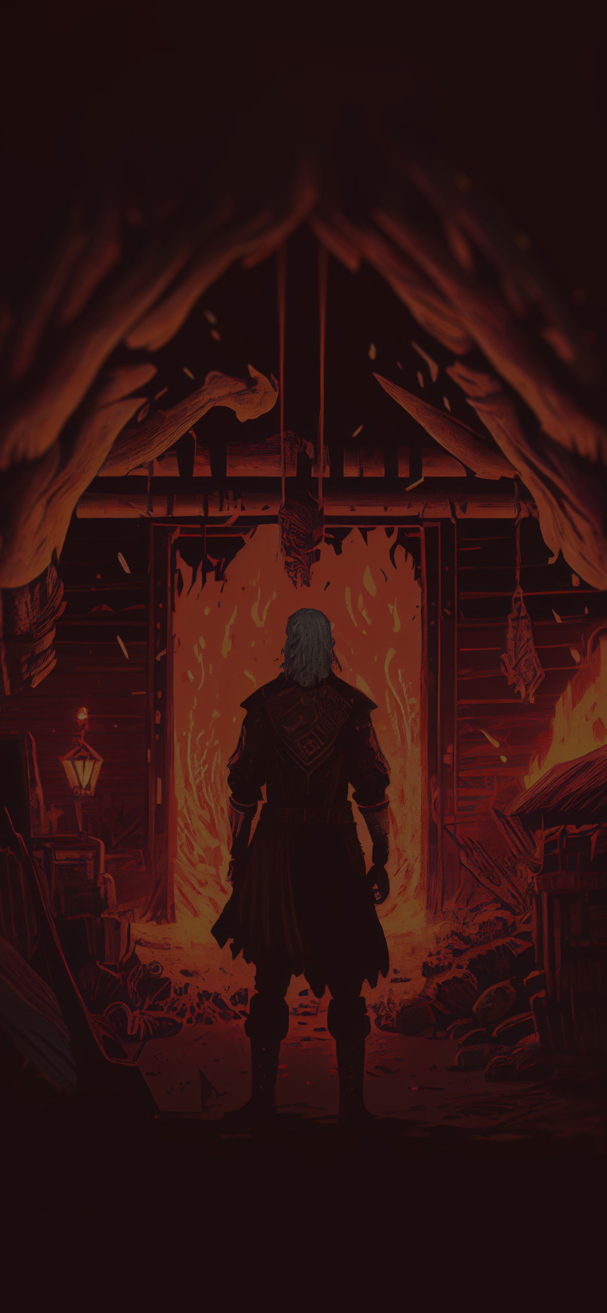 the witcher 3 geralt burning house background