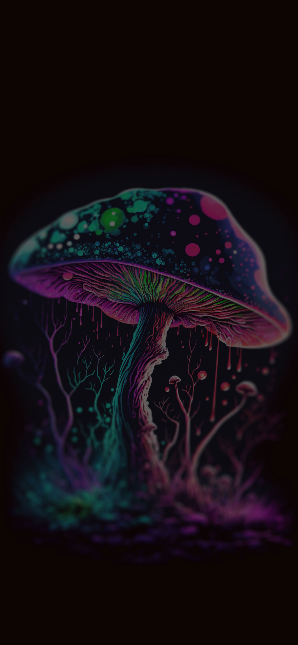trippy mushroom black background