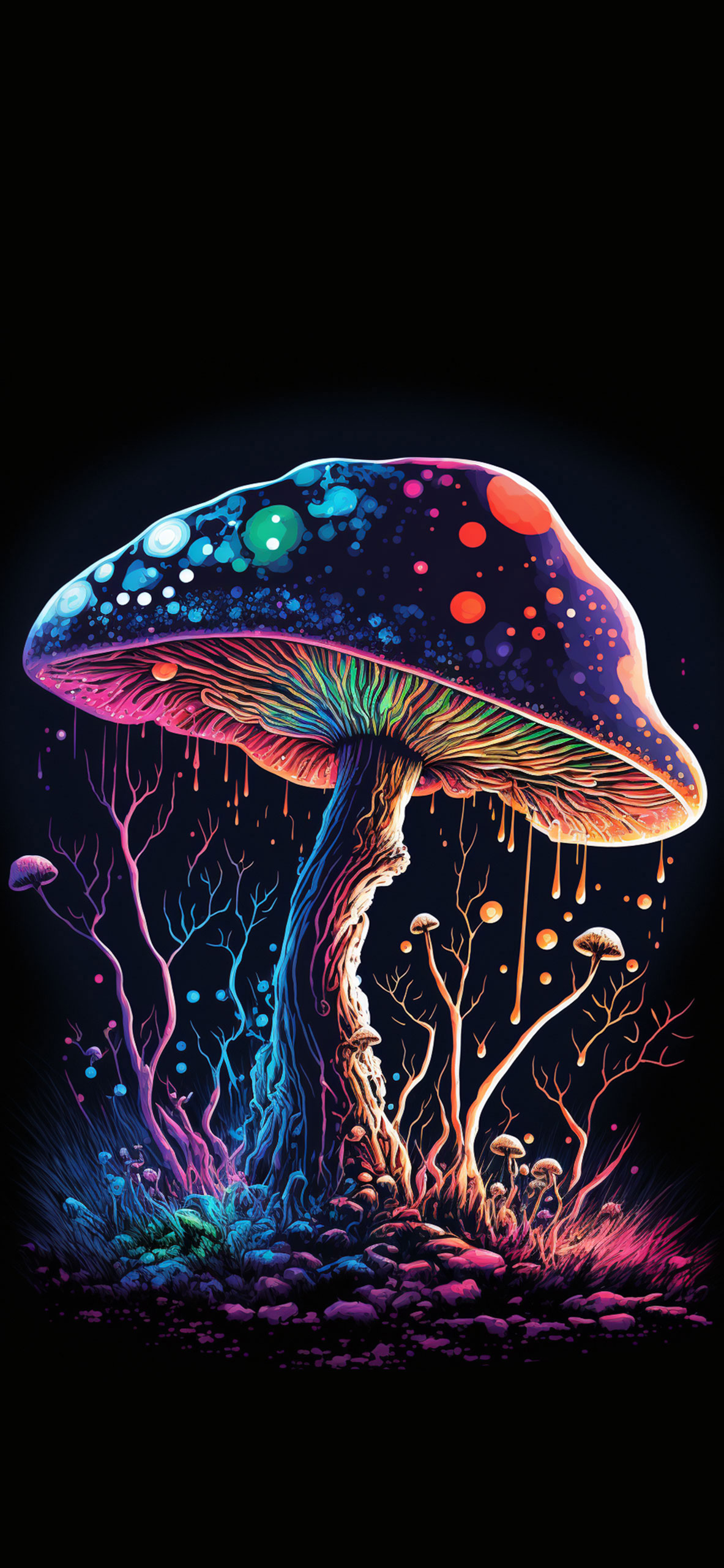 trippy mushroom black wallpaper
