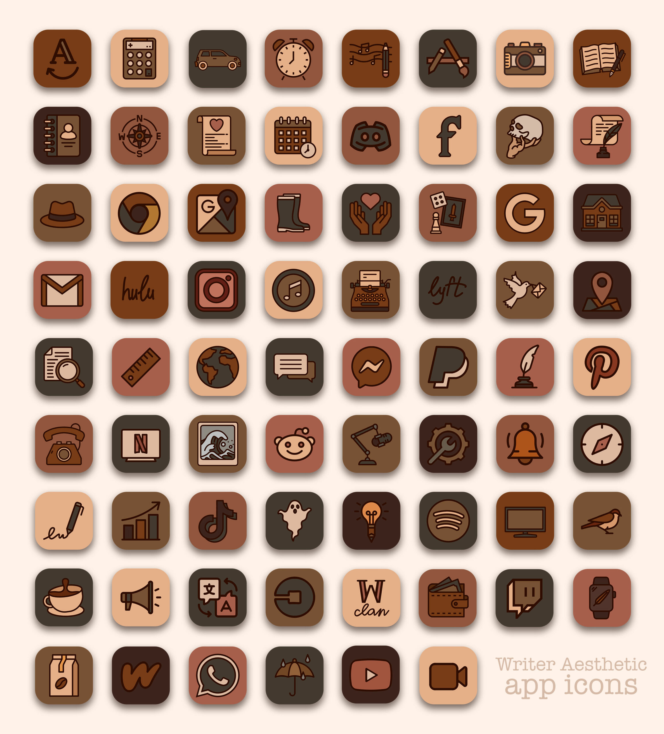 writer aesthetic app icons pack preview 2