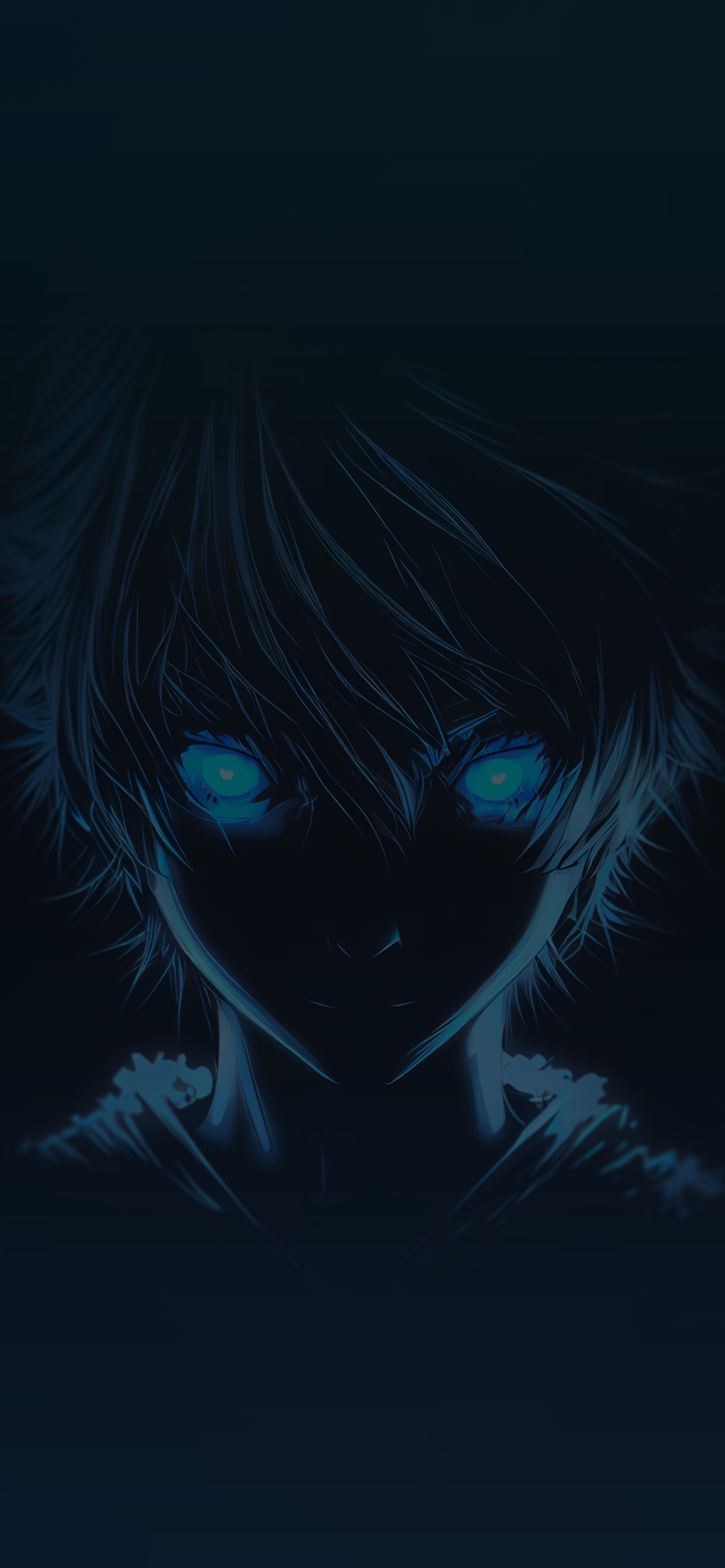 boy with blue glowing eyes anime background