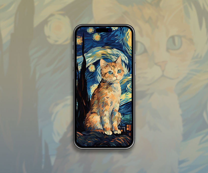brown cat in van gogh style wallpapers collection