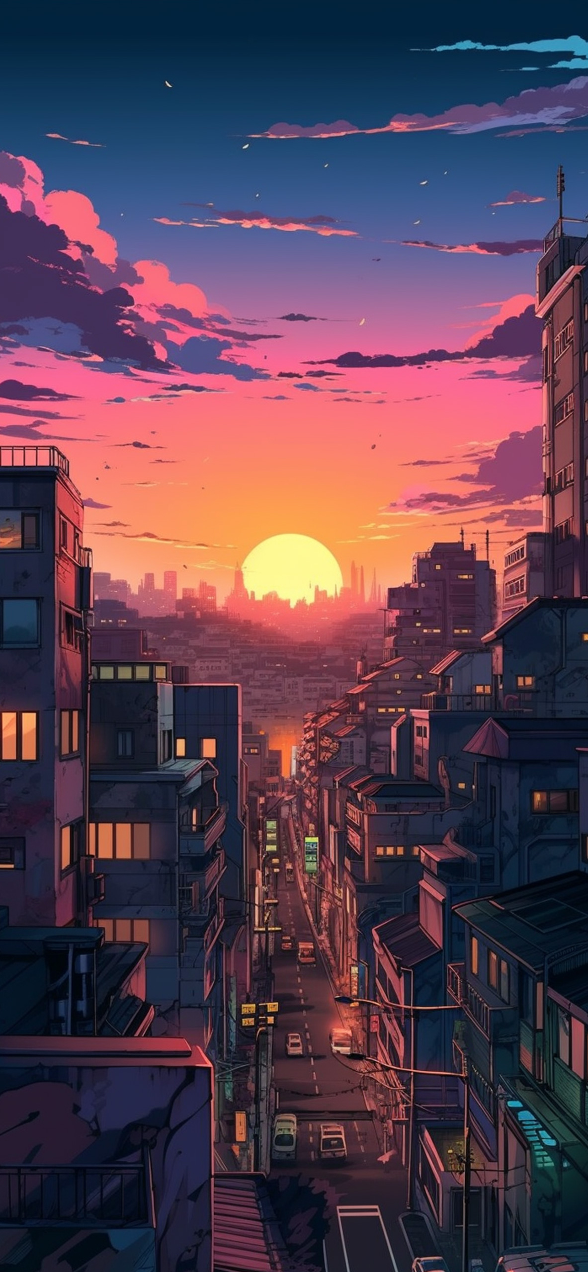 city sunset anime background wallpaper