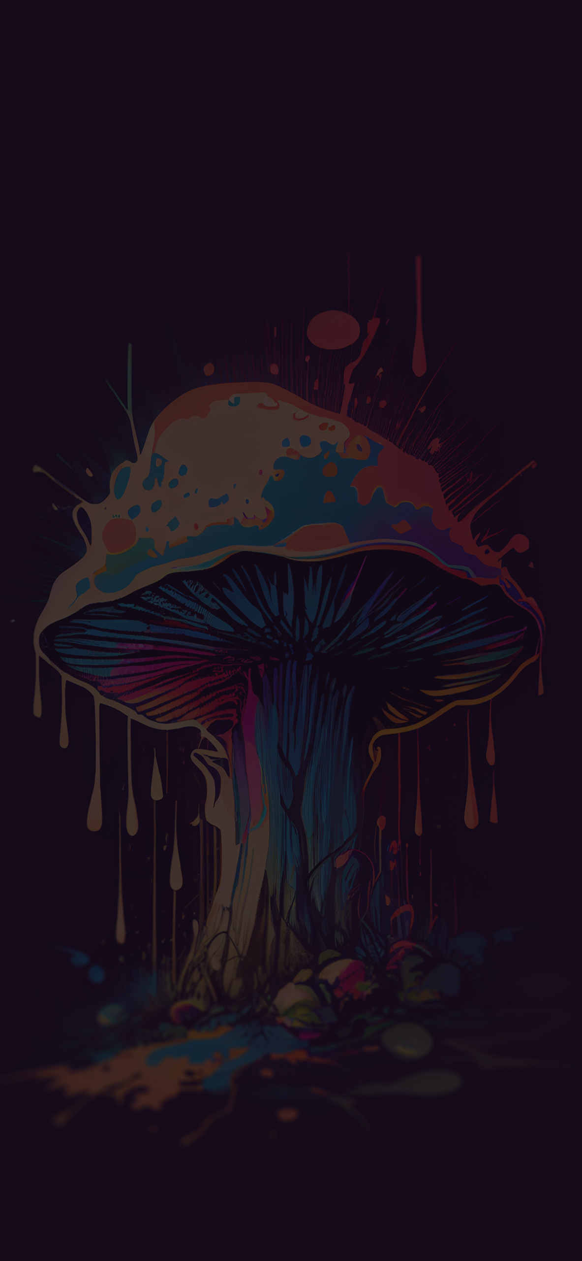 colorful trippy mushroom black background