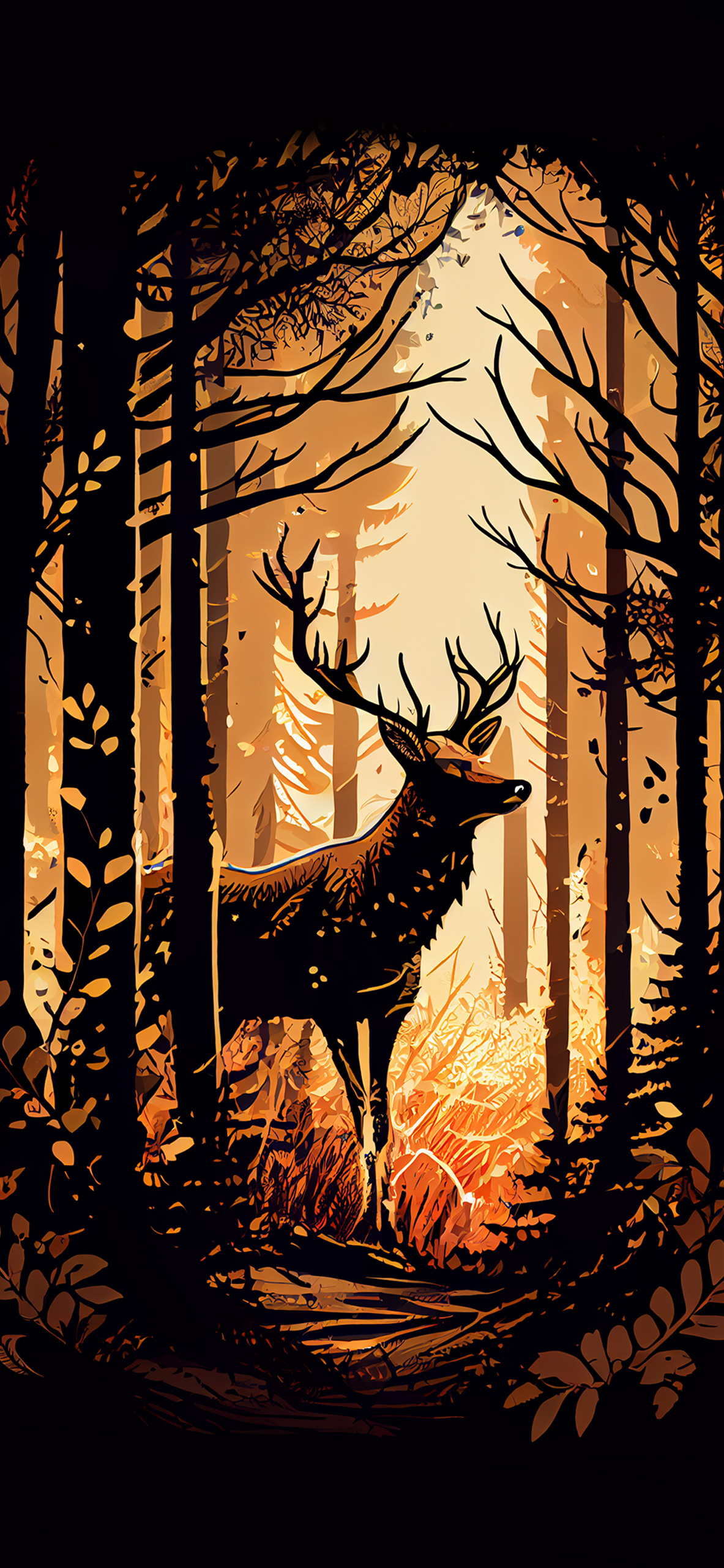 deer in forest beige wallpaper