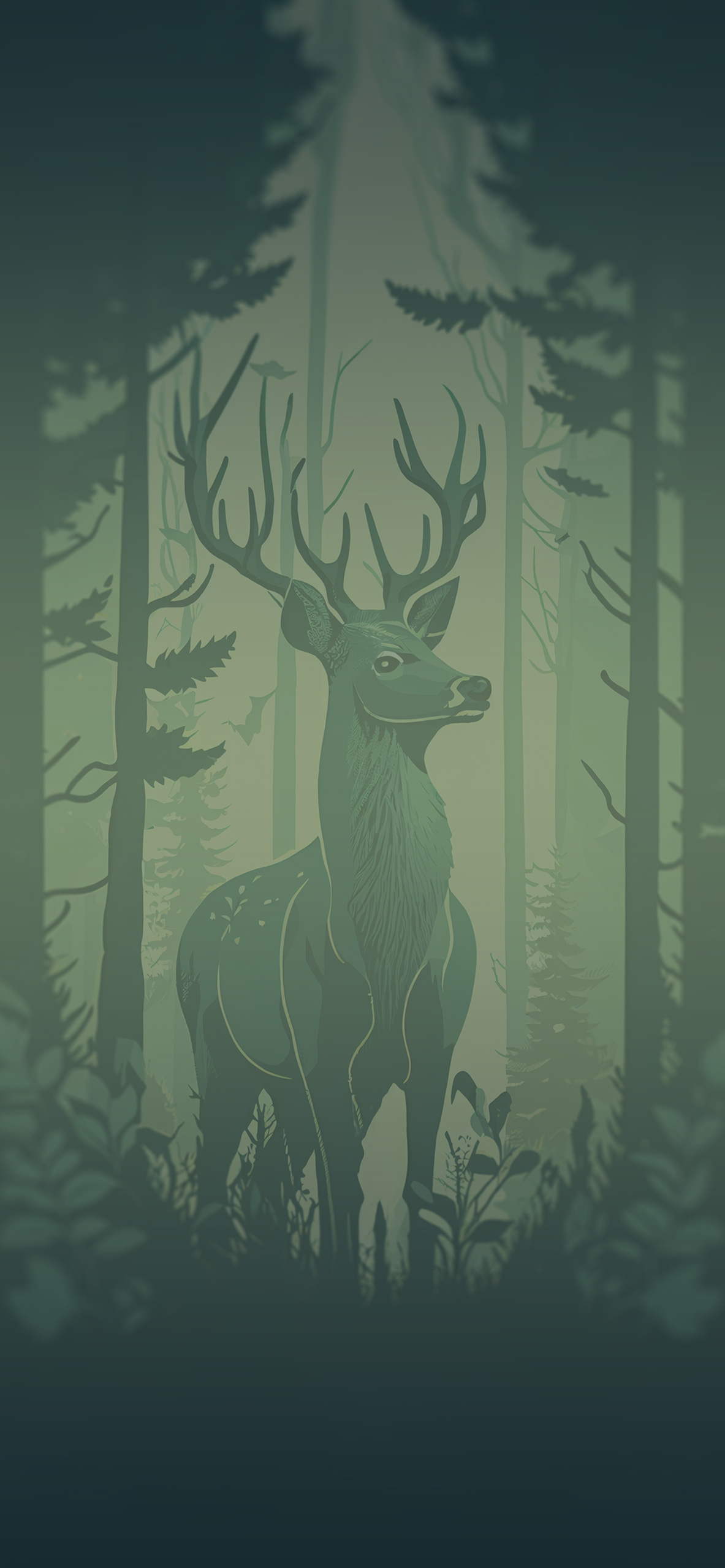 deer in forest sage green background