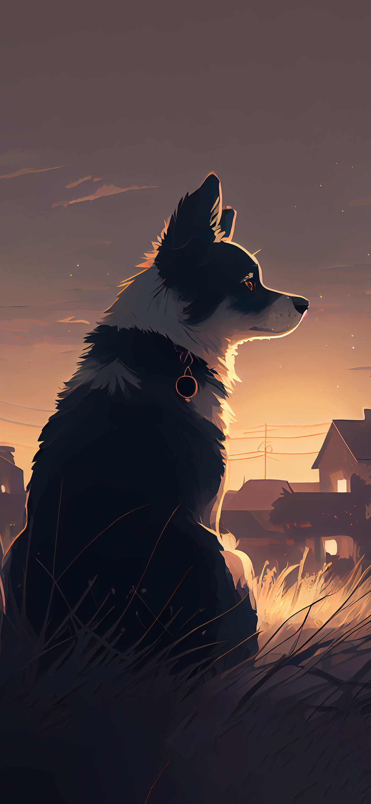 dog sunset anime background wallpaper