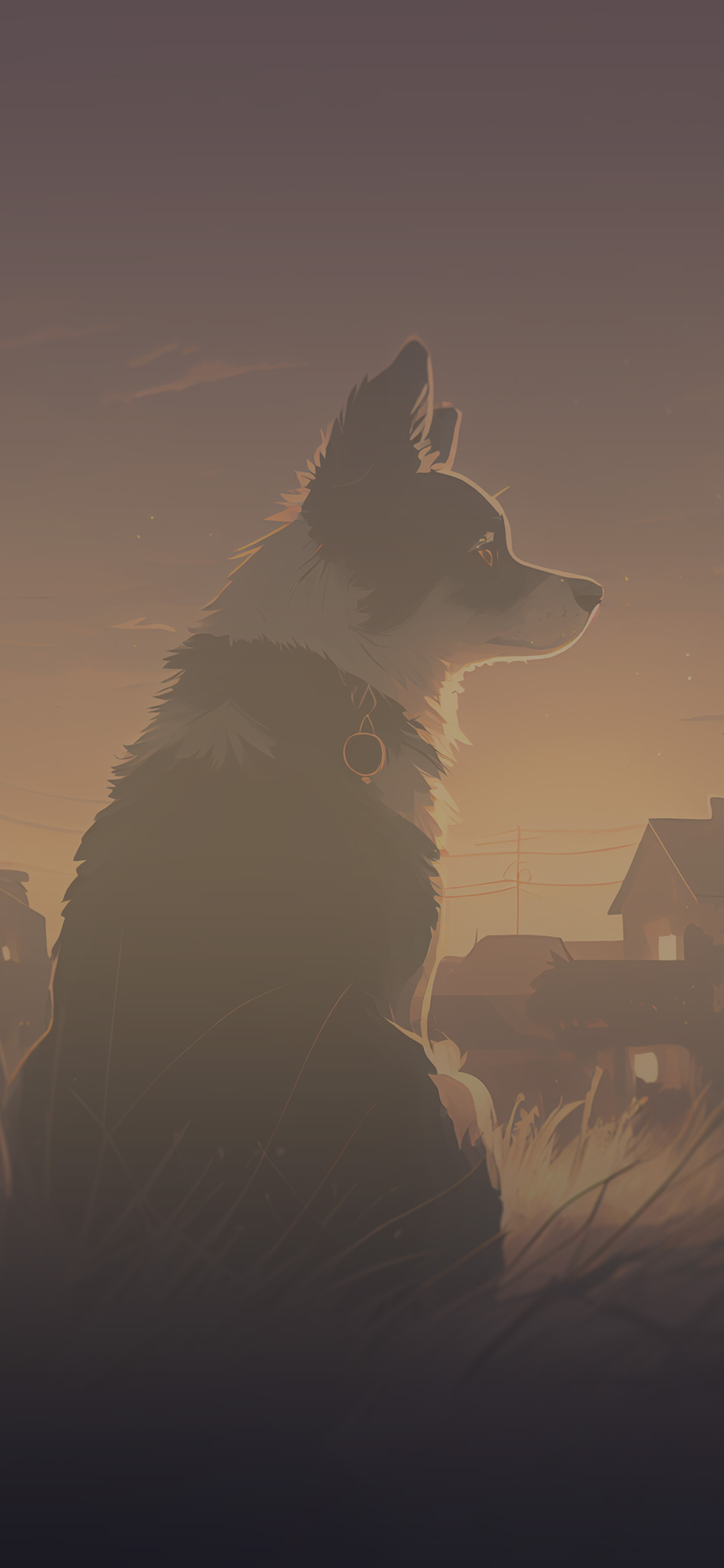 dog sunset anime background