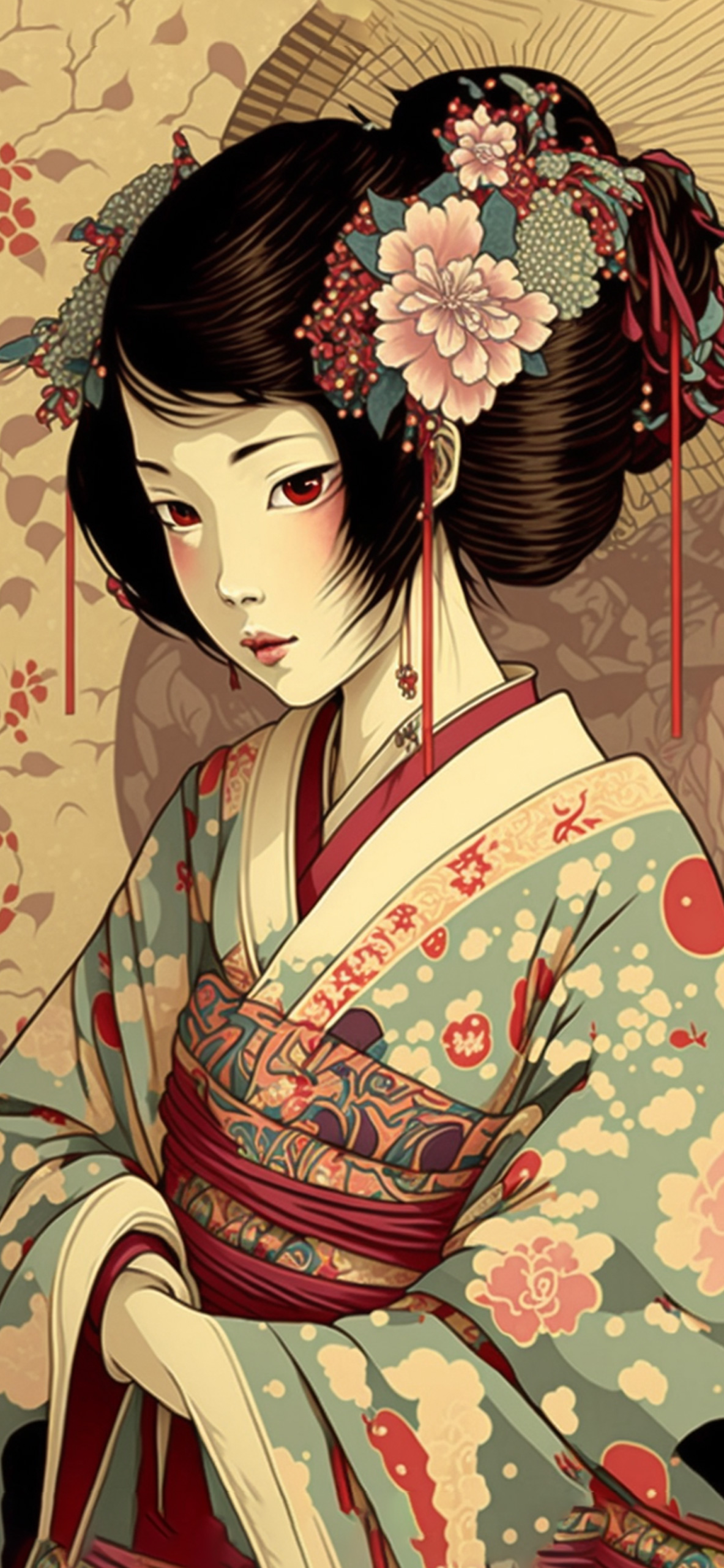 girl in kimono art wallpaper