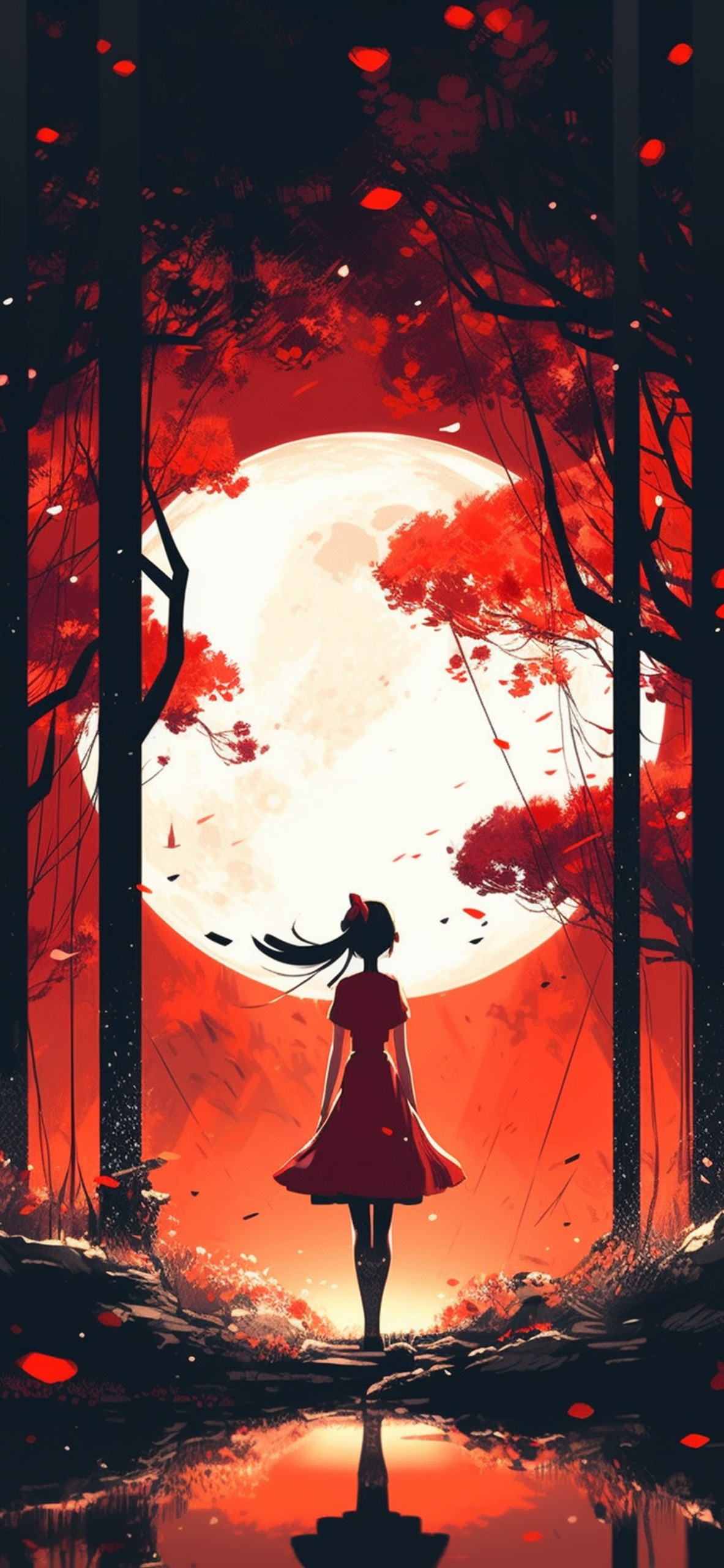 girl moon red anime wallpaper