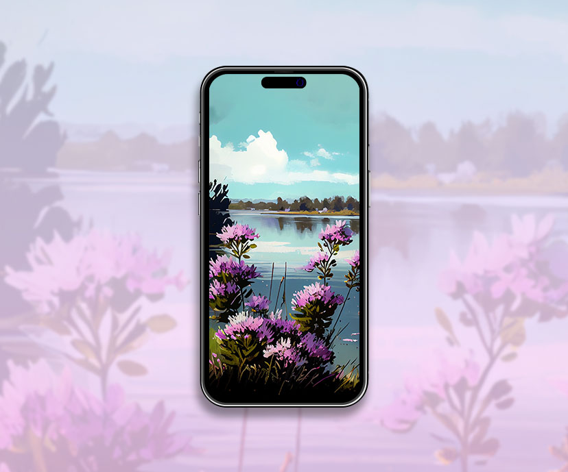 lake flowers art wallpapers collection