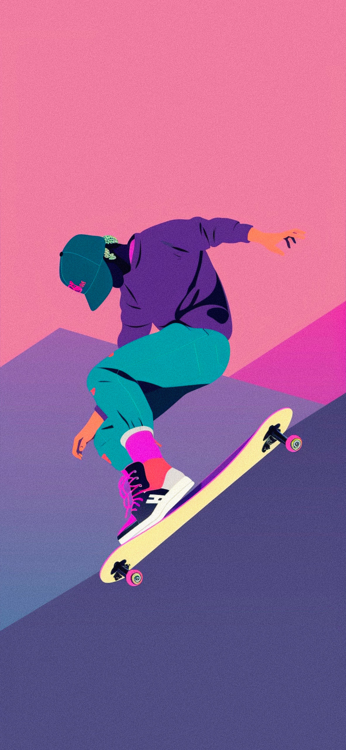 Retrowave Skateboard AI Generated Phone Wallpaper