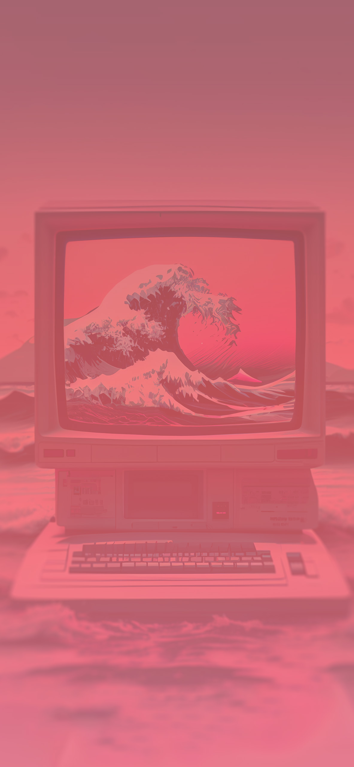 retro computer ocean wave vaporwave background