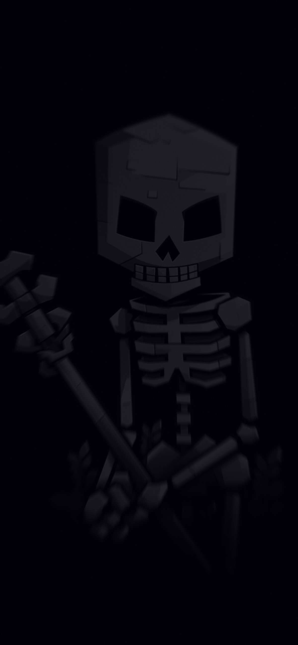 skeleton with staff black background