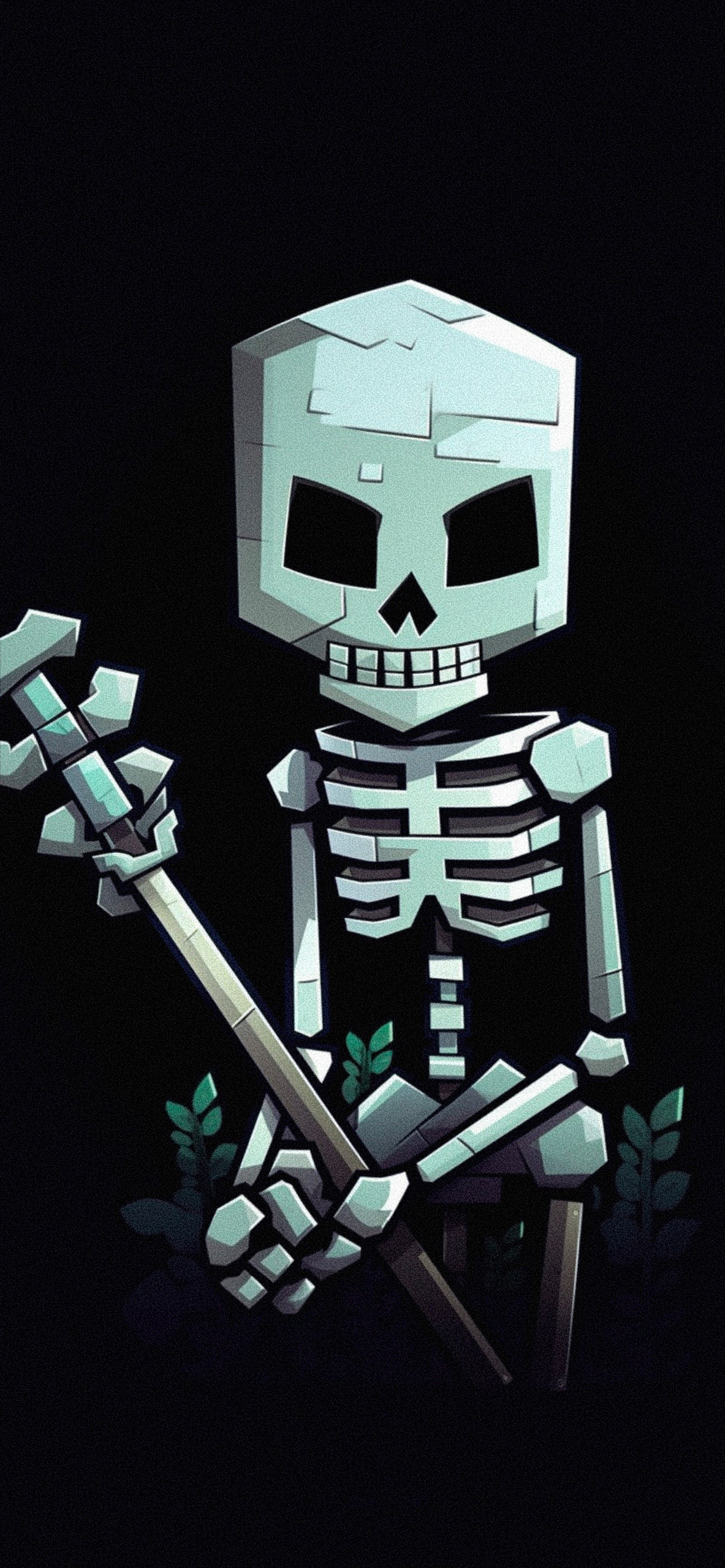skeleton with staff black wallpaper