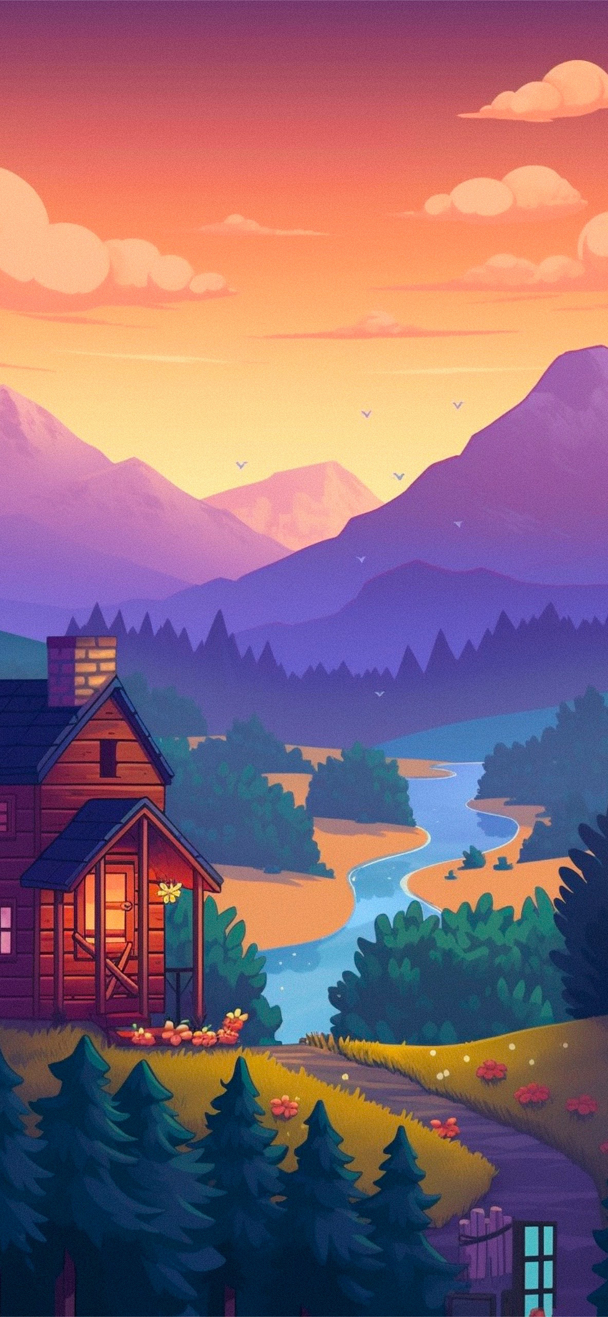 stardew valley house river mountains wallpaper