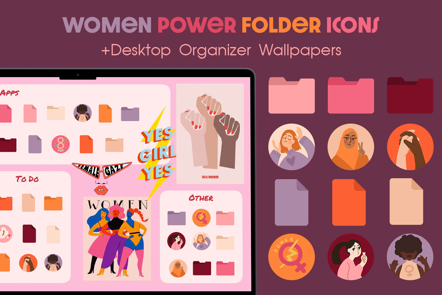 Paquete de iconos de carpetas de poder para mujeres
