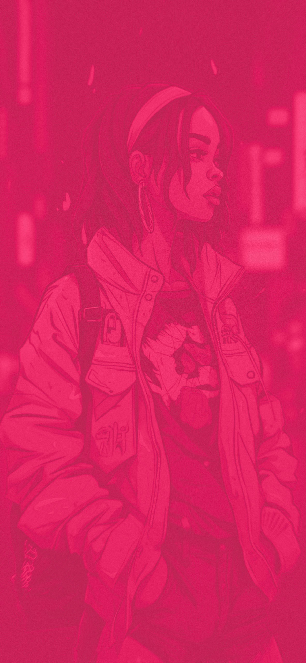 baddie girl in pink jacket background