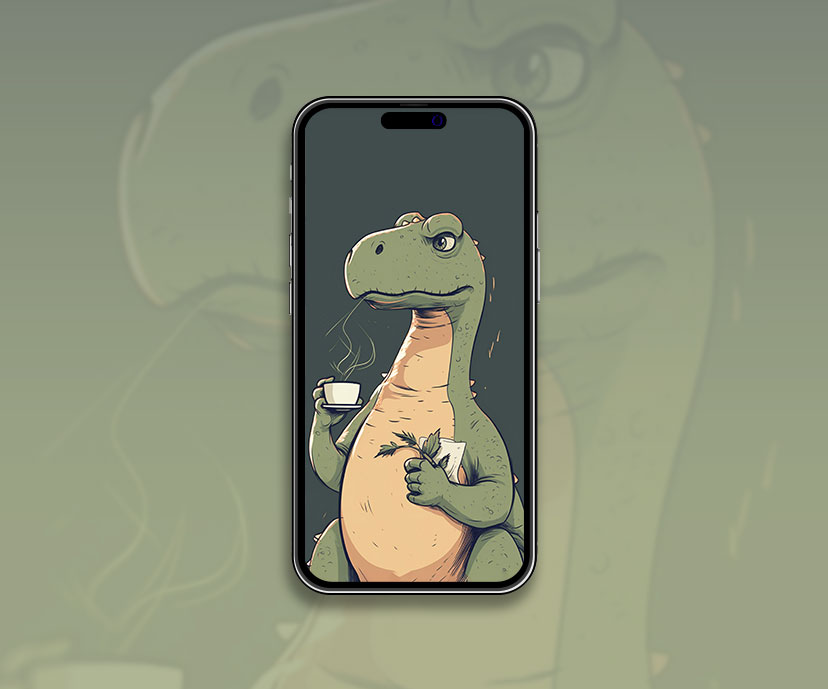 dinosaure avec tasse collection de fonds d’écran vert foncé
