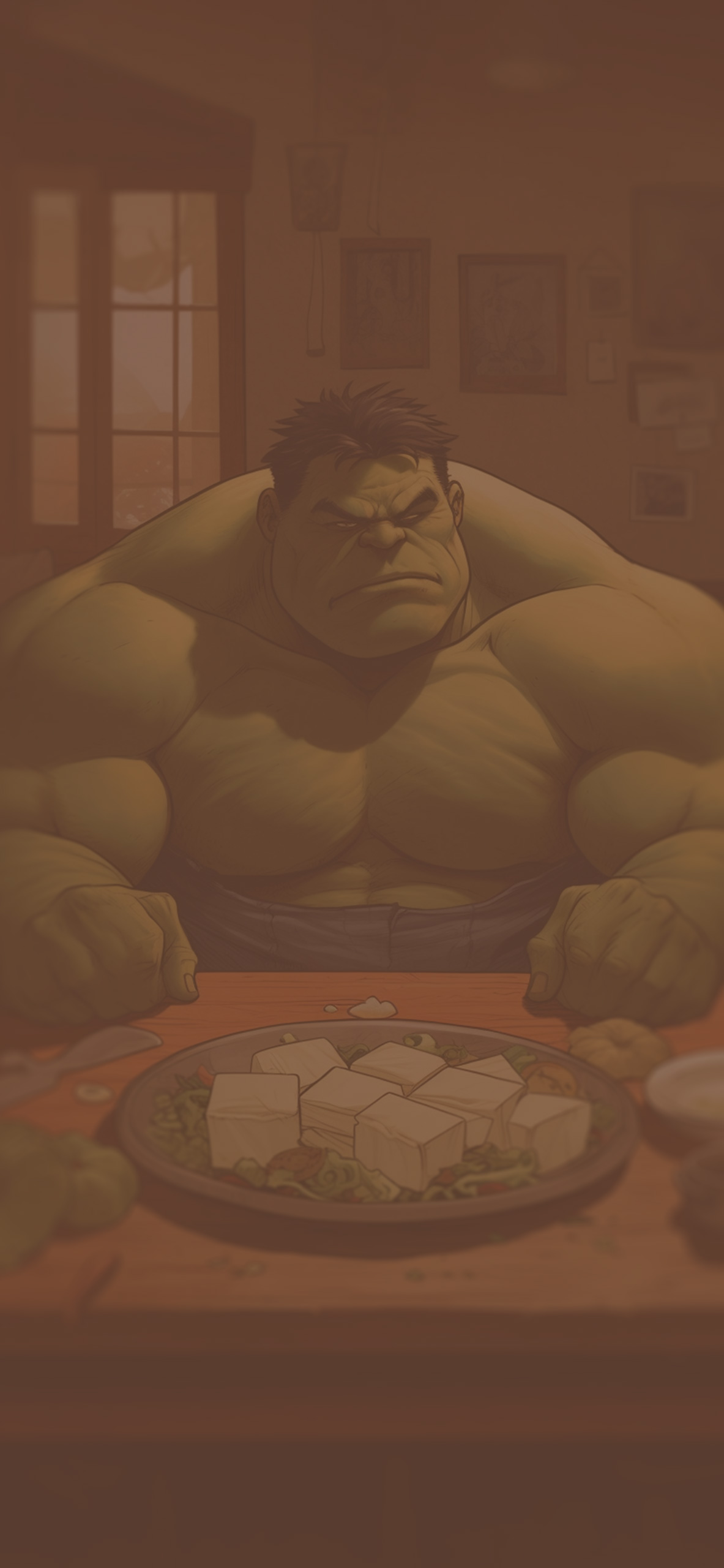 fat hulk eat tofu background