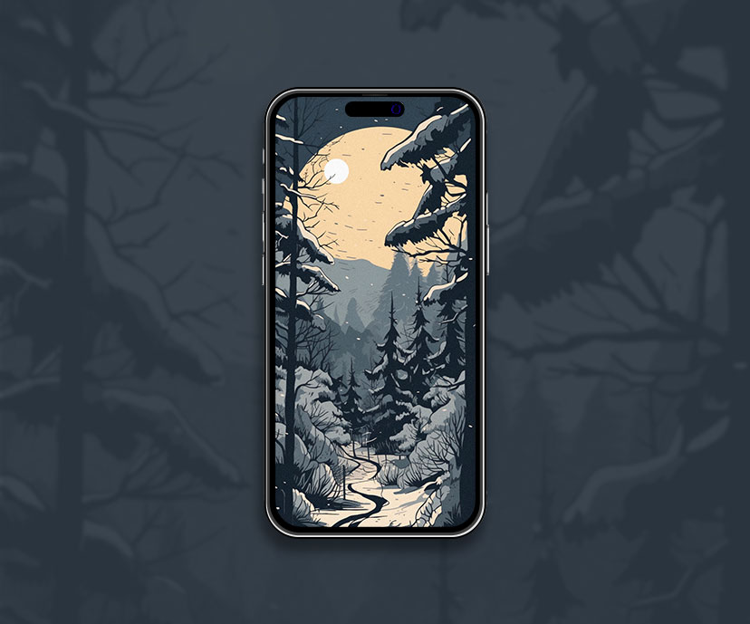 full moon and winter forest wallpapers collection