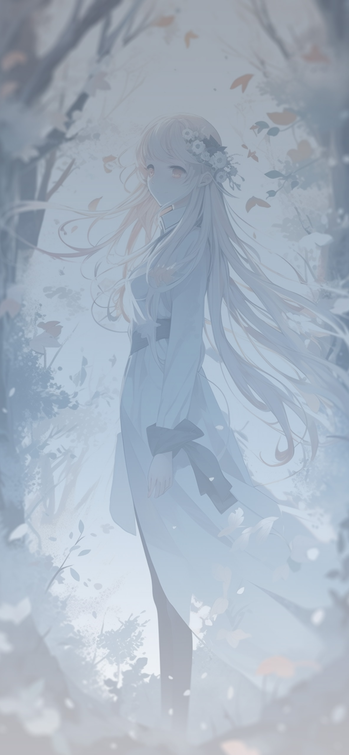 girl in forest white anime background
