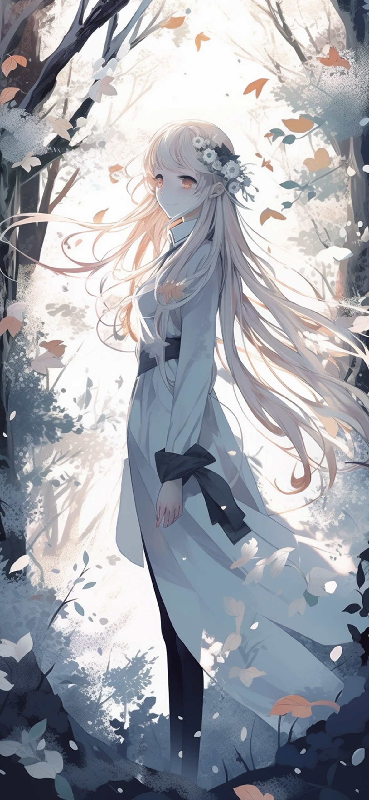 girl in forest white anime wallpaper